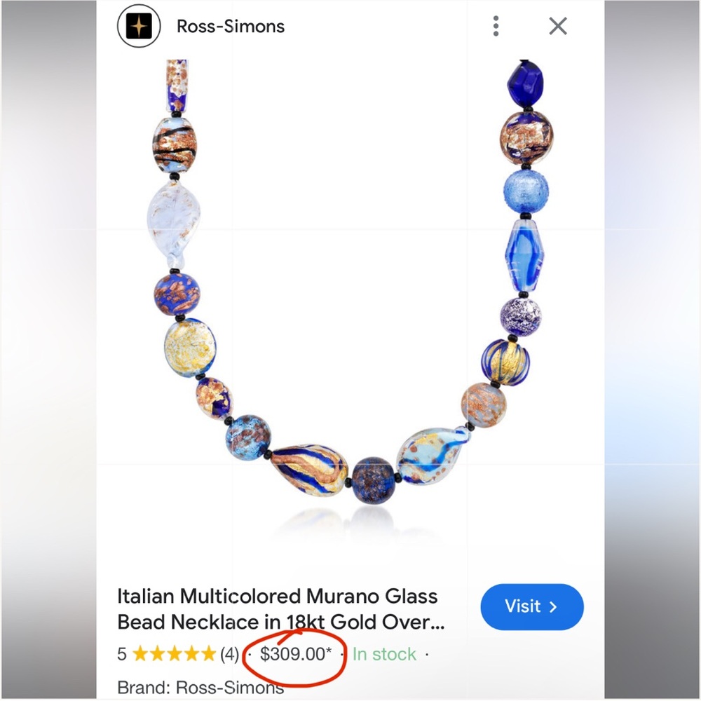 Ross-Simons Italian Murano Glass Bead Teardrop Blue & Gold Necklace Earrings 18k - Picture 7 of 7